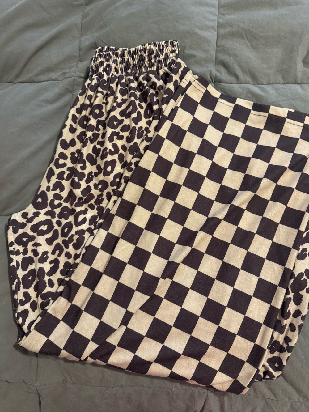 Southern Stitch Wide Leg Mixed Print Pants - Brown & Cream